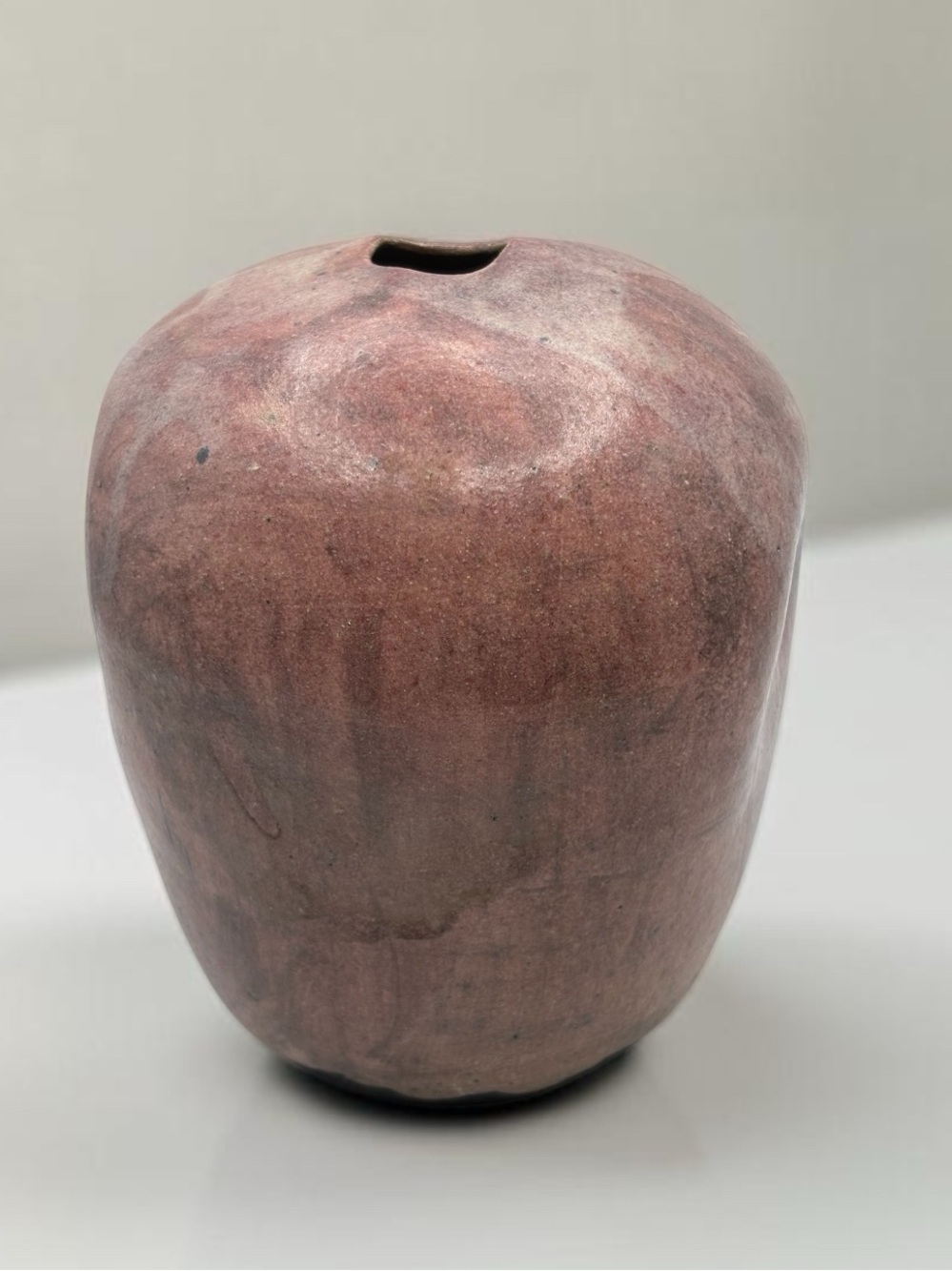 VTG 1987 Hanna Back Raku Ceramics Rose-Red Vase Signed Minimalist Canada Art 6”